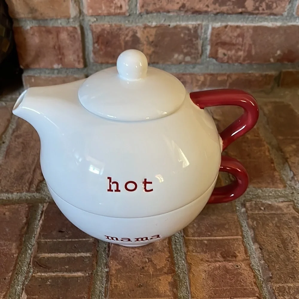 Pottery Barn Hot Mama Nesting Teapot & Teacup